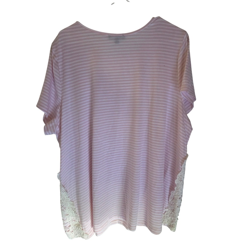 Lane Bryant Pink White Striped Crochet Lace Trim Knit Top Plus Size 22/24 - Picture 6 of 6